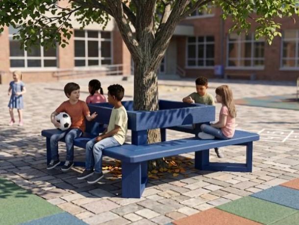 banc escapade carre avec dossier plastique recycle color - maternelle