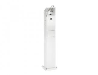 distributeur de gel désinfectant - avec conteneur dechets - blanc