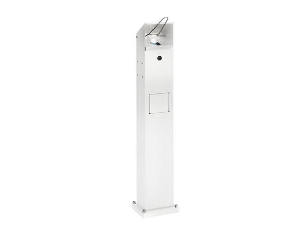 distributeur de gel désinfectant - avec conteneur dechets - blanc